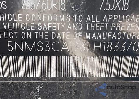 2020 Hyundai Santa Fe Sel из США, поврежденный, VIN 5NMS3CAD3LH183370